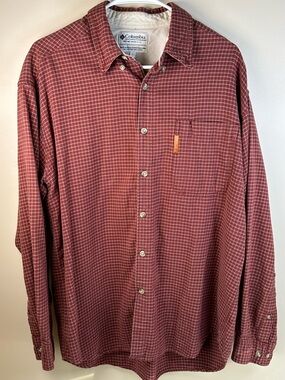 Columbia Men’s Large Brick Red Plaid Grid Long Sleeve Button Down Shirt